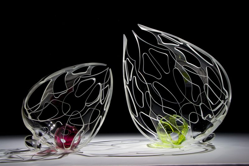 A couple of Hozuki, 2013. Blown and carved glass. By Yusuke Takemura.