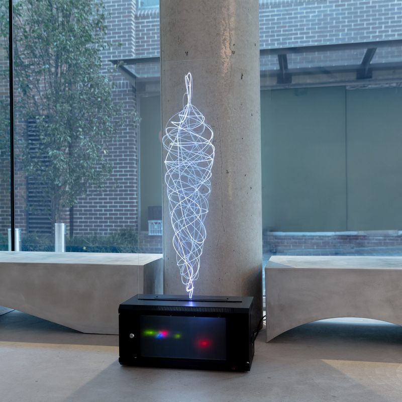 Installation view, Connectivity: New Explorations, Gallery Sally Dan-Cuthbert, 2023: Interconnectivity (fibre optic piece).